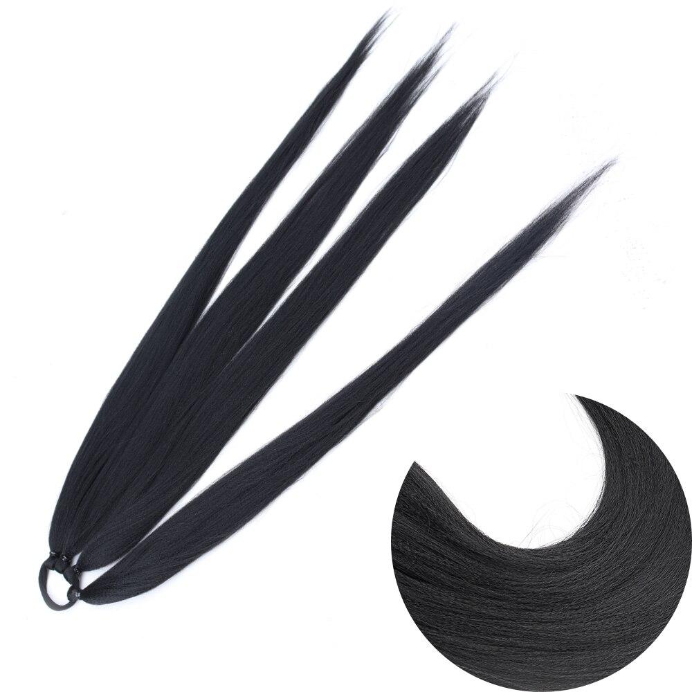 MISS WIG Ponytail Extensions Synthetic Boxing Braids Wrap Around Tail with Rubber Band Hair Ring 26 Inch DIY Brown Ombre Braid
