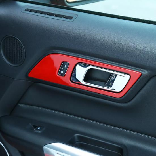 For 2015-2025 Ford Mustang ABS Red Interior Door Handle Frame Trim Panel Cover