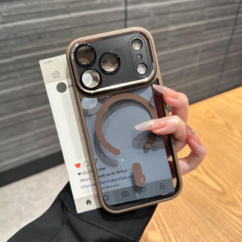 Роскошная противоударная броня-бампер для защиты камеры для iPhone 17 Air 16 15 14 Plus 13 12 11 Pro Max Прозрачная для Magsafe Чехол