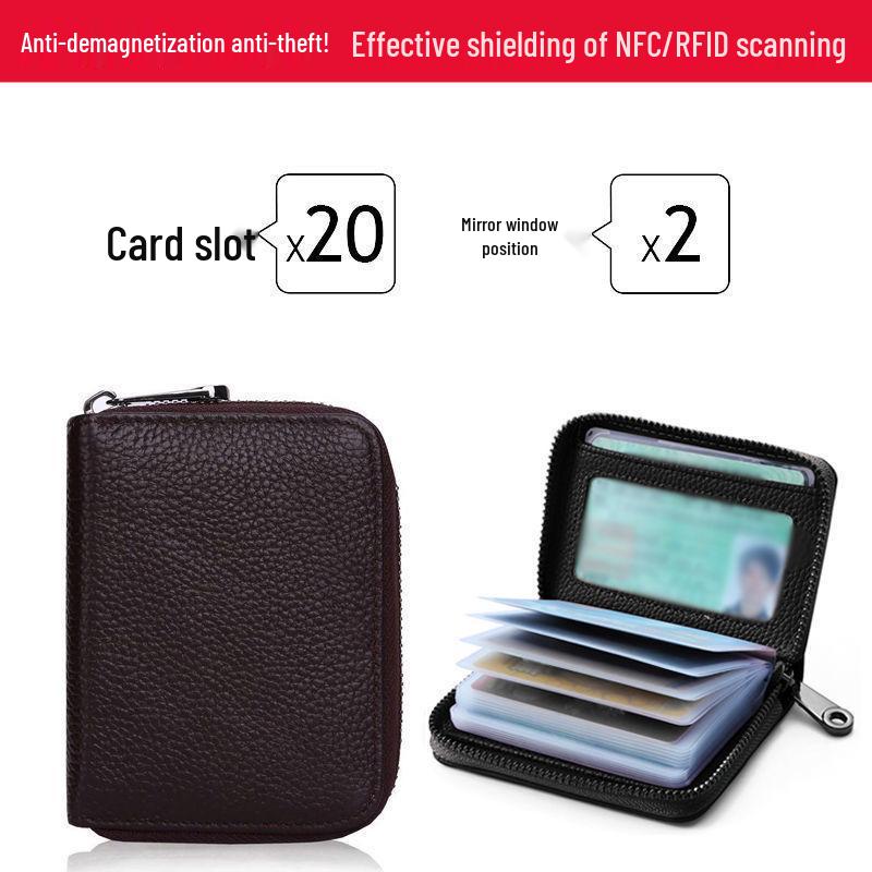 Anti-Demagnetization Zipper Wallet: Unisex Compact Card Sleeve with Multiple Card Slots, Bank ID Holder, Large Capacity, and Driver's License Pocket