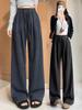 Women's Black Plaid High-Waist Wide-Leg Pants - Slimming Retro Casual with Drawstring