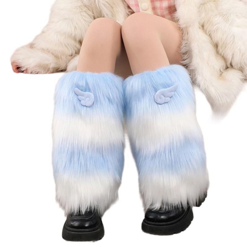 Anime Cute 3D Wing Boot Cover Women Girls Japanese Colorblock Plush Leg Warmer