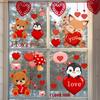 3 Sheets Valentine's Day Window Sticker Cartoon Bear Penguin Fox Red Heart I Love You Double-sided Reusable PVC Holiday Decoration Electrostatic Glass