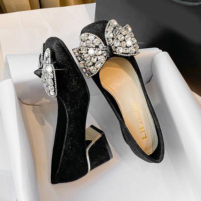 Новые туфли для женщин, модные блестящие туфли-лодочки OL с квадратным носком и стразами, на высоком каблуке, туфли-лодочки большого размера