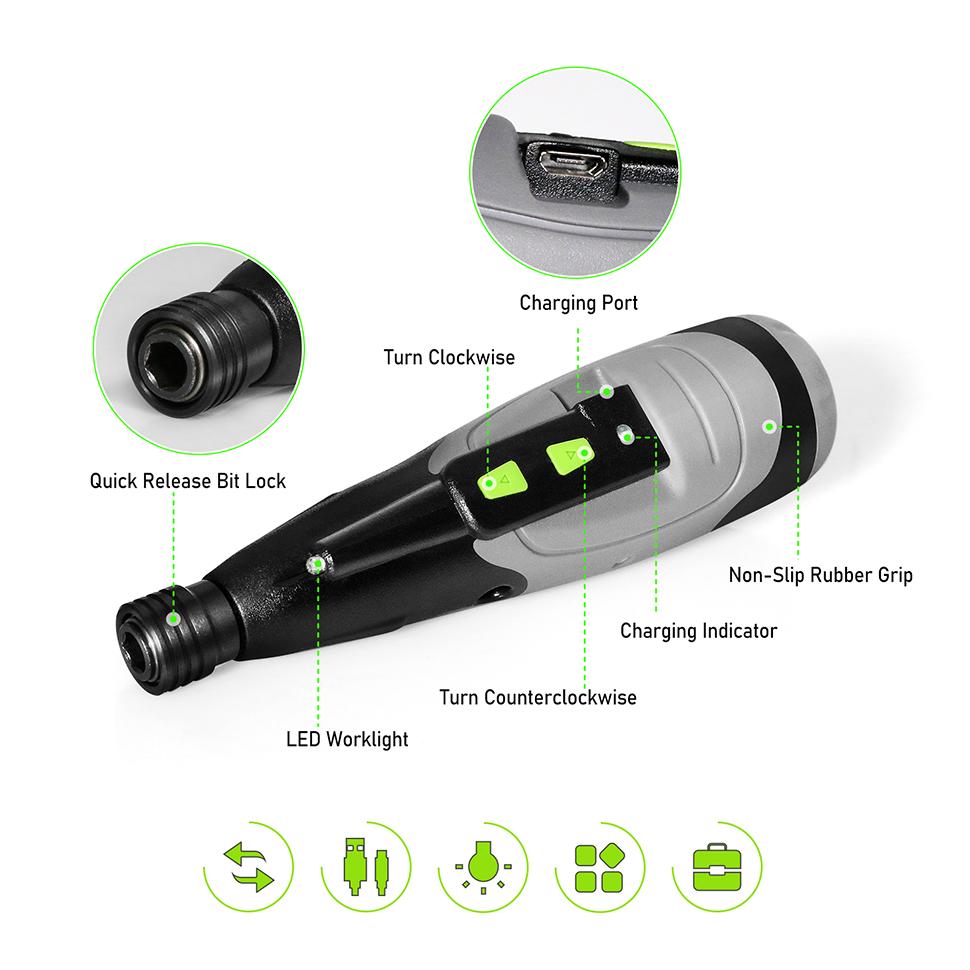ZOKOUN 3.6V Electric Screwdriver Handheld Tool with Quick Release Dual Head Screwdriver LED Light USB Charging Handheld Cordless