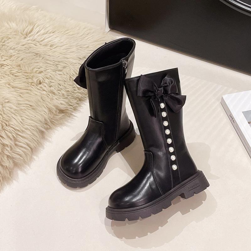 Детские высокие сапоги с бантом, модные зарубежные сапоги для девочек