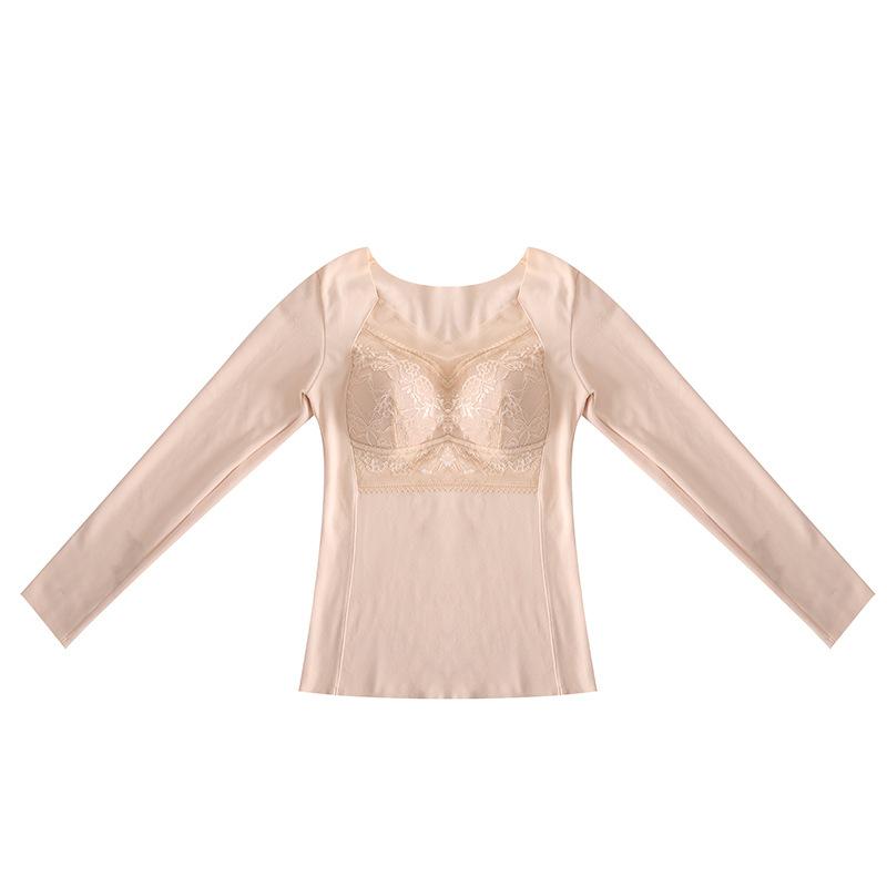 Кружево с нагрудной накладкой немецкое бархатное термобелье женское утолщенное бархатное с глубоким вырезом праймер зимнее с длинными рукавами внутренний топ