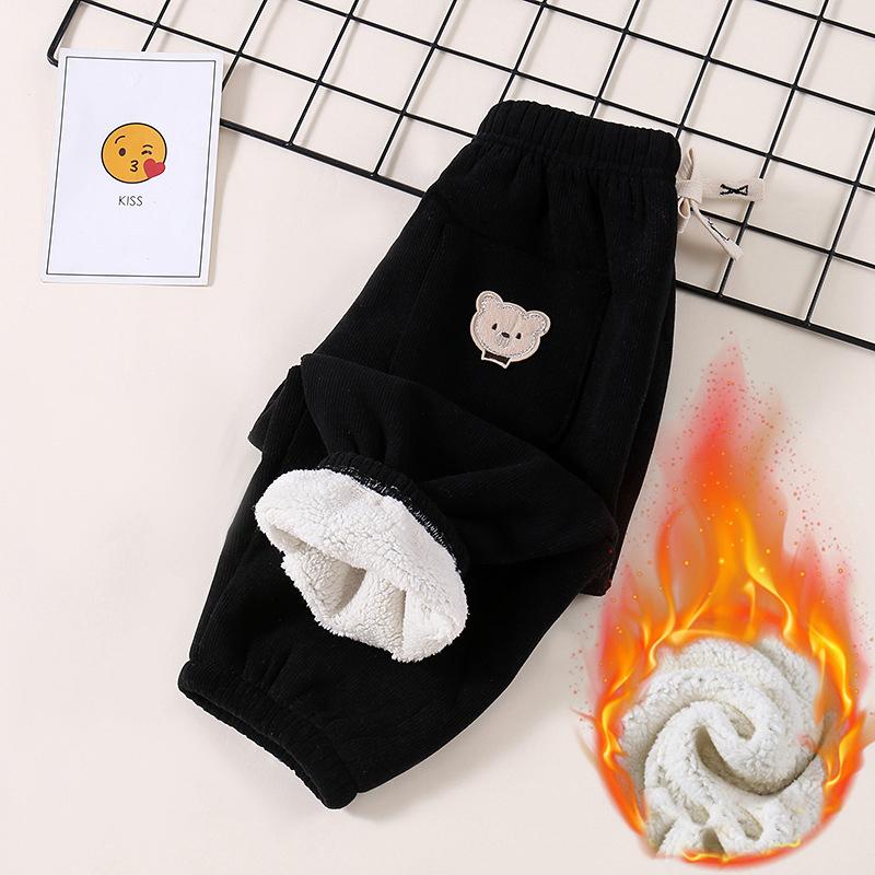 Детские теплые брюки осень-зима для девочек утепленные брюки для маленьких мальчиков с милым принтом медведя детские повседневные шаровары