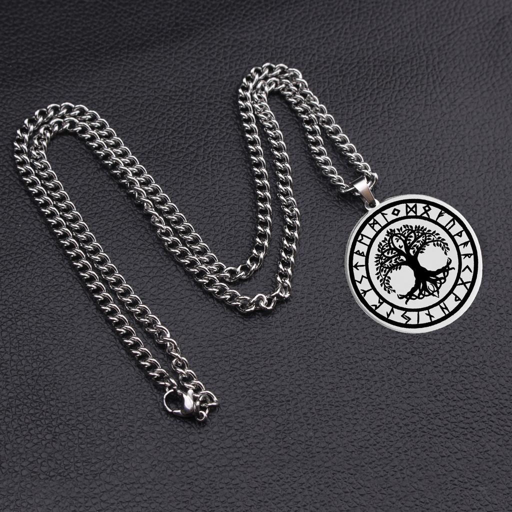 Tree of Life Yggdrasil Viking Rune Circle Amulet Jewelry Pendant Necklace