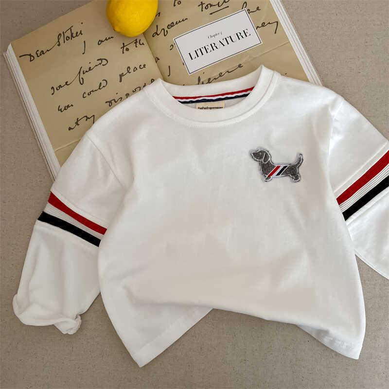 Boys Long Sleeve Cotton T Shirt with Cartoon Embroidery for Spring Autumn