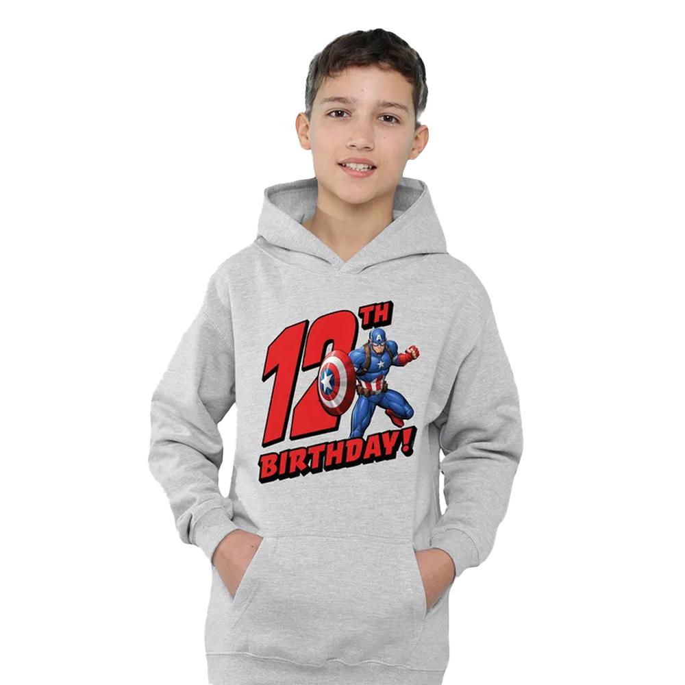 Captain America Childrens/Kids 12th Birthday Heather Pull Over Hoodie
