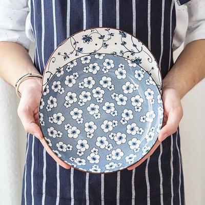 8-дюймовая керамическая тарелка в японском стиле, бытовая тарелка с ручной росписью, подглазурная синяя и белая фарфоровая тарелка, тарелка для еды, 1 шт.