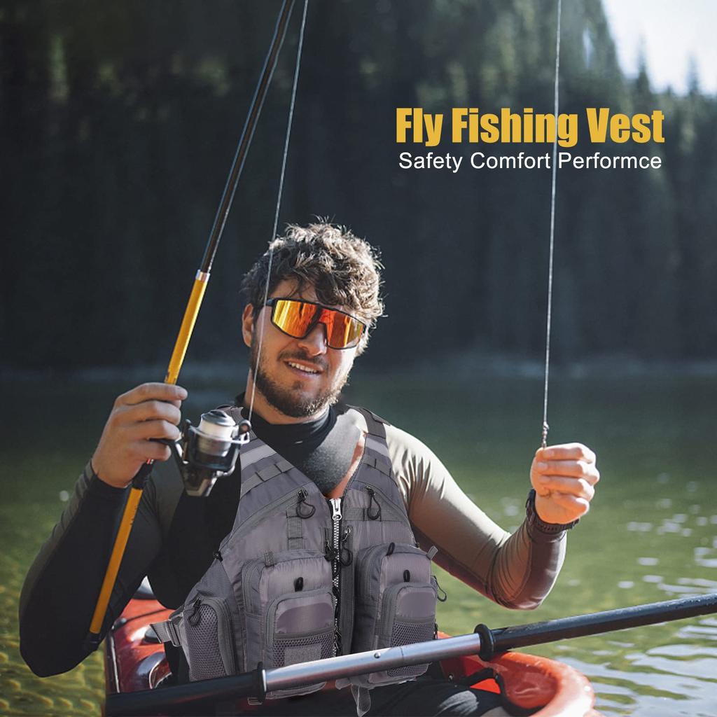 Lixada Fishing High Large Multiple Load Capacity Up To One Size Fits All Vest, Buoyancy, Breathable, Capacity, Pockets, Unisex, 95kg,