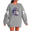 Ladies' Christmas Printed Bow Round Neck Long Sleeved Loose Pullover Sweater Sweatshirt Top