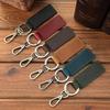 Genuine Leather Retro Cowhide Keychain Metal Lobster Clasp Pendant Personalized Anti-Lost Car Keyring Keyholder