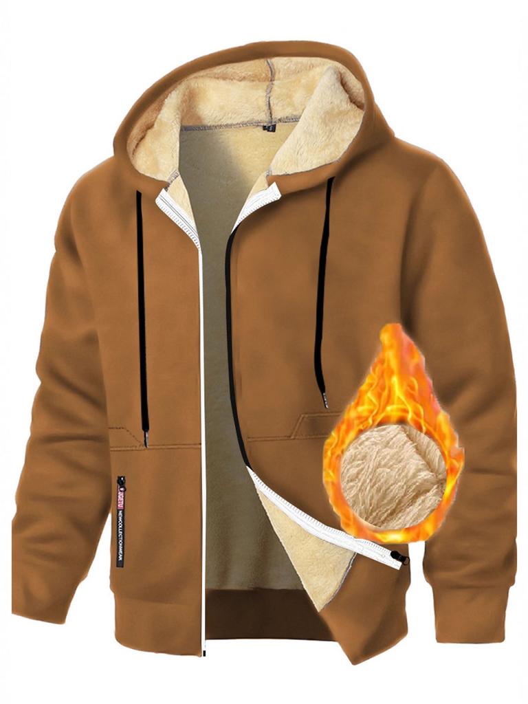 Осень Новая Мужская Повседневная Флисовая Толстовка с Капюшоном на Молнии Однотонная Теплая Спортивная Одежда Мужская Модная Верхняя Одежда