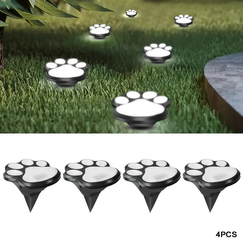 2/4 шт. Четыре светодиодных солнечных светильника в виде отпечатка лапы собаки, Кошка, Щенок, Садовые светильники с животными, Светильники в виде лап для дорожки, газона, двора, наружного декора