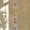 1Pc Sun Catcher Gardening Crafts Golden Lotus Ab Colorful Water Drop Pendant Crystal Decoration Pendant