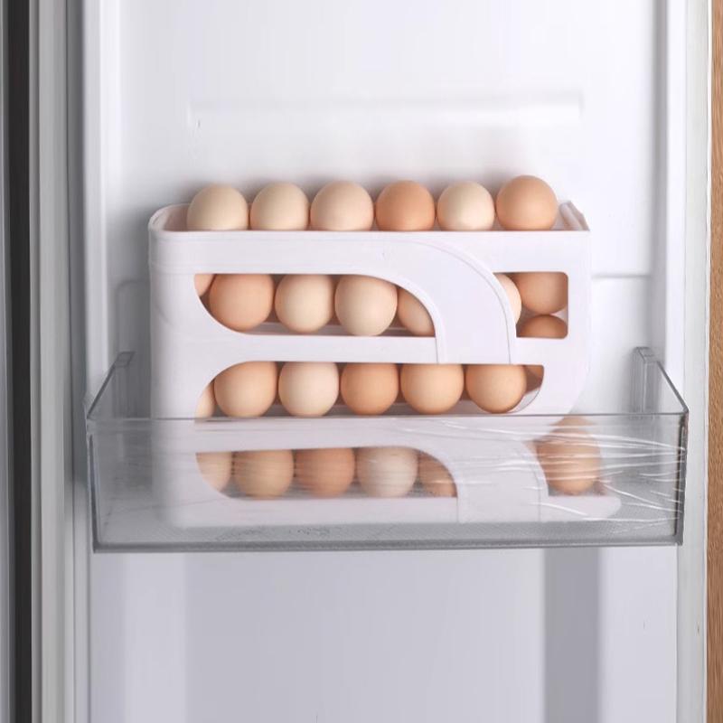 Используйте автоматический скатывающийся ящик для хранения яиц, кухонный холодильник, боковая дверца, стойка для хранения яиц, 30 штук, для упаковки коробок для яиц