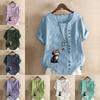 Women's Fashion Cat Prined Short Sleeve T-shirt Loose Cotton Shirt Casual Loose Summer Blouse Tops Plus Size