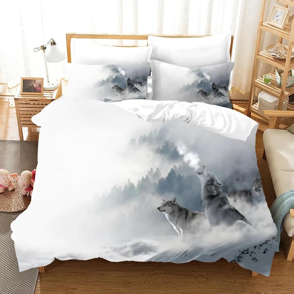 3D White Wolf Bedding Set  Aniaml Bedding Set Single Twin Double Queen King Cal King Size Bed Linen Set