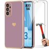 Case - Booling - for Samsung Galaxy A53 5G - Purple - Shockproof - Gold Plated Heart Pattern - 2 Protective Films
