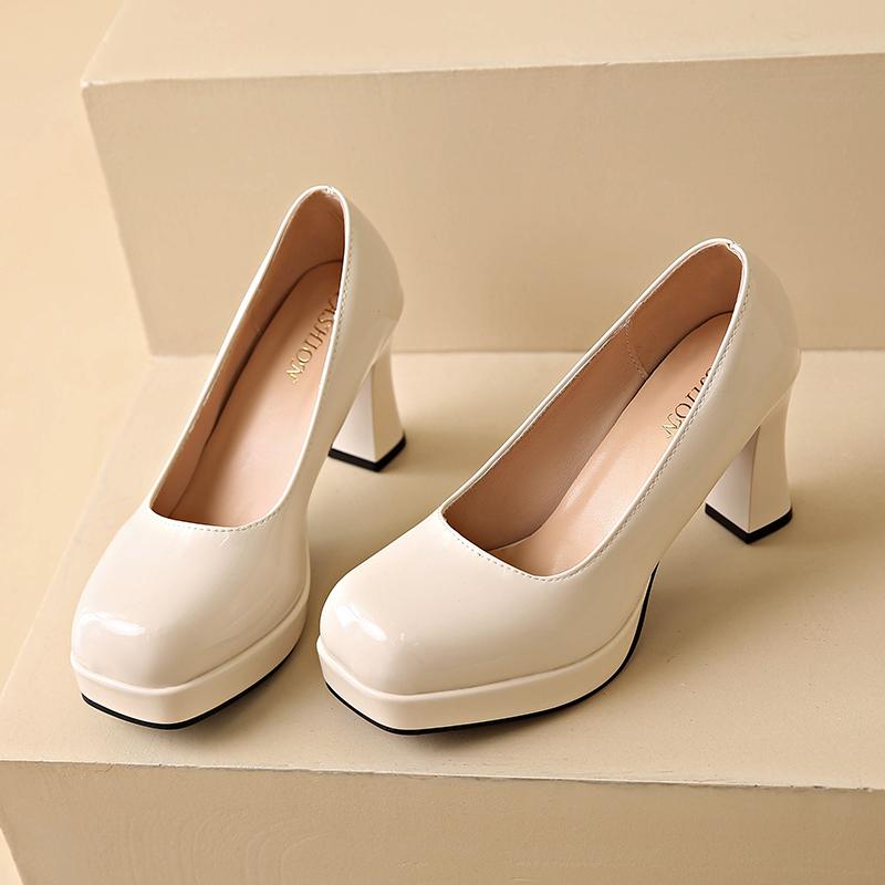 Мода Новые женские туфли-лодочки с квадратным носком и высоким каблуком для женщин, уличные туфли для платья, туфли на квадратном каблуке, слипоны, неглубокие, на платформе, на высоком каблуке, женские