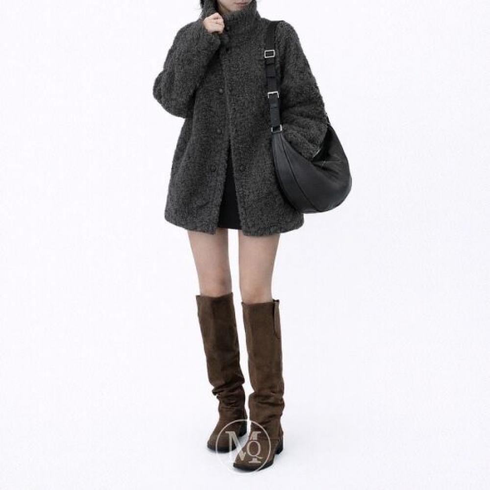 Mizqz Women High Neck Woolen Mustang Jacket Fur Half Coat
