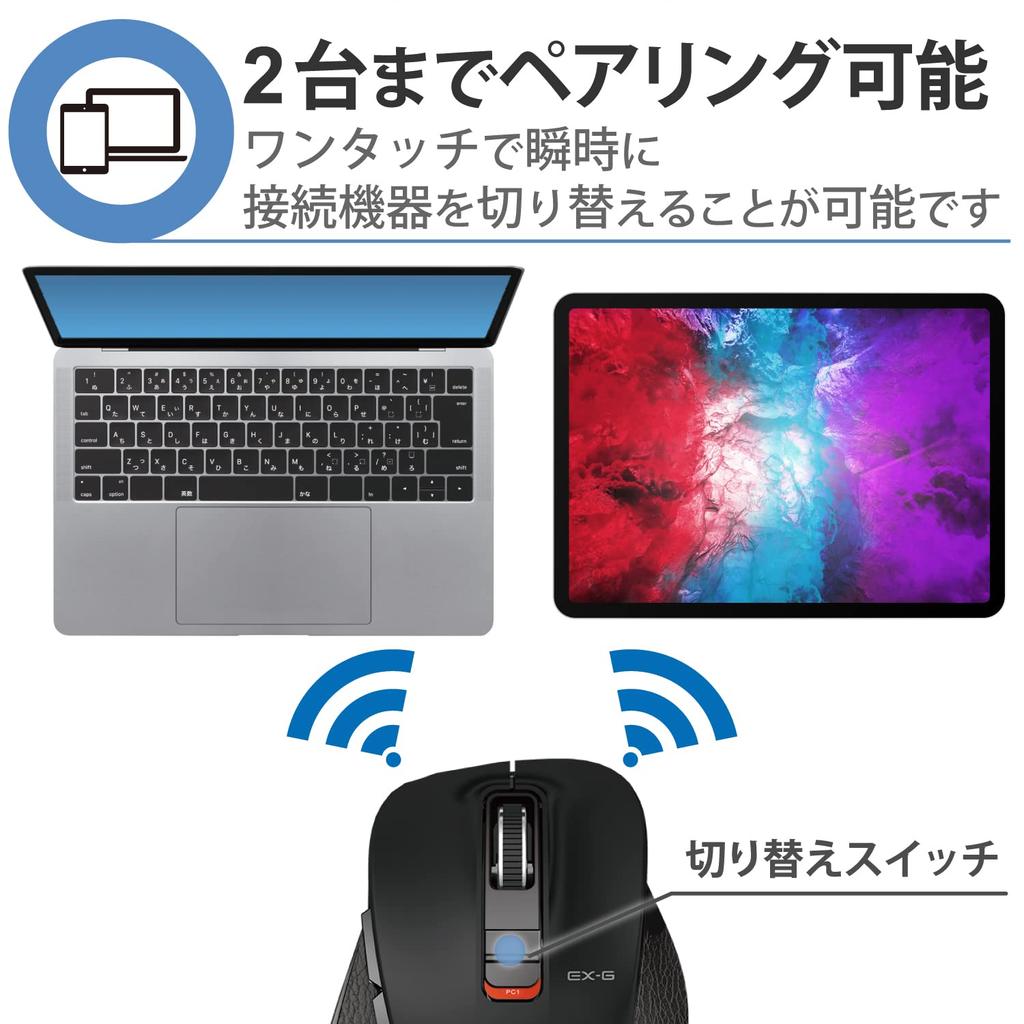 ELECOM Wireless Mouse Bluetooth Ultimate Grip Silent 5 Medium Black EX-G, Design, Operation, Buttons, Multi-Pairing, Size, M-XGM15BBSBK