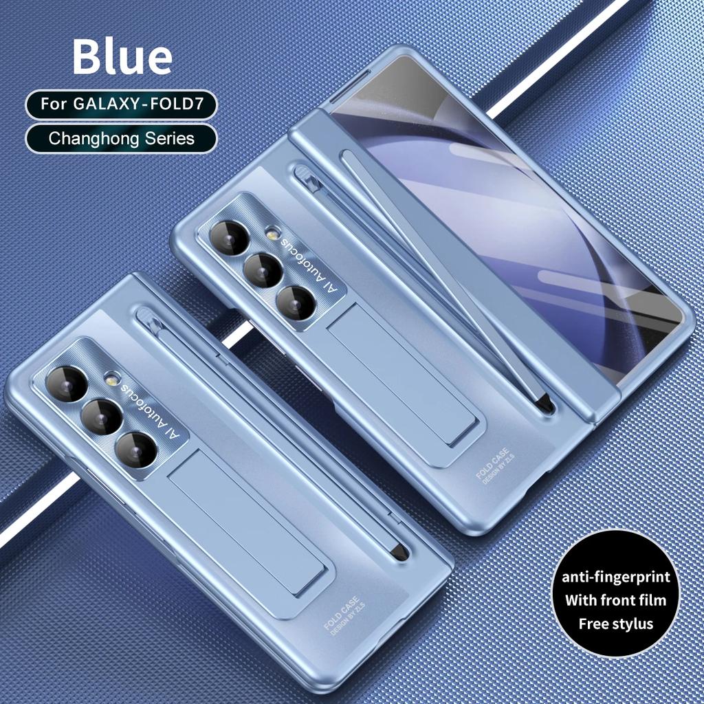Чехол с держателем для стилуса для Samsung Galaxy Z Fold 7 6 5 4 FOLD7, складная крышка на петлях, подставка, полная защита, пленка из закаленного стекла