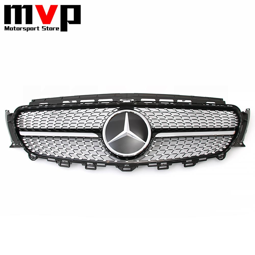 FCM5 Diamonds Style Racing Grille With Car Front Bumper Grill Silver Border Mirror 3D Emblem Logo For Mercedes Benz E W213 16-20 E300