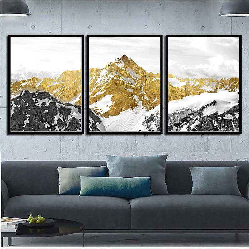 Golden Mountain Landscape Abstract Wall Art Picture Canvas Painting Poster Print Wall Art Pictures Living Room Decoration No Frame