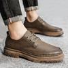 Мужская обувь осень и зима 2024 года, новые кожаные туфли в британском стиле, на шнуровке, универсальные, на толстой подошве, водонепроницаемые, повседневные туфли