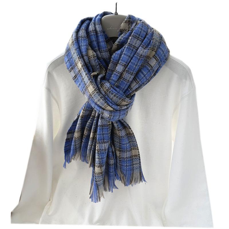 Plaid Imitation Cashmere Winter Scarf Fashionable and Warm Office Shawl for Women with Short Beards