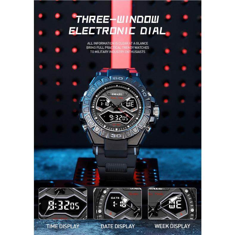 SMAEL Trend Индивидуальные функциональные часы Мужской студенческий сплав Двойной дисплей Водонепроницаемые светящиеся кварцевые часы