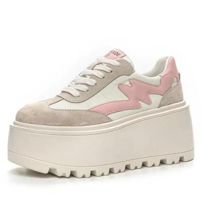 Модные высококачественные женские толстые кроссовки 8 см, новые модные туфли на осень и весну из ткани свиной кожи, повседневные туфли на танкетке на платформе из натуральной кожи