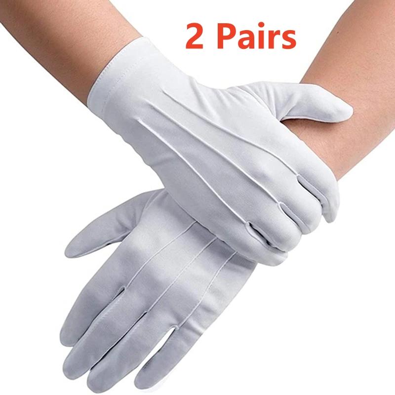 2 пары белых перчаток смокинг формальная униформа хлопковые перчатки мужские женские дышащие с полными пальцами для гвардейского оркестра костюм дворецкого перчатки