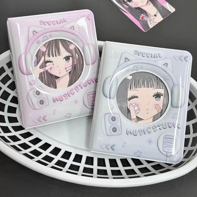 Милый фотоальбом 3 дюйма, чехол для хранения фотографий с гарнитурой, папка для карточек Kpop, держатель для карточек с именами, 36 карманов