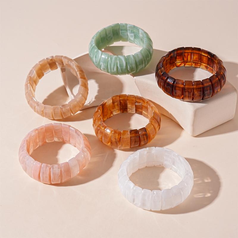 Vintage Acrylic Bamboo Beads Bracelet For Women Multi Color Stretchy Resin Girls Charm Couple Bangles Gift Men Jewelry