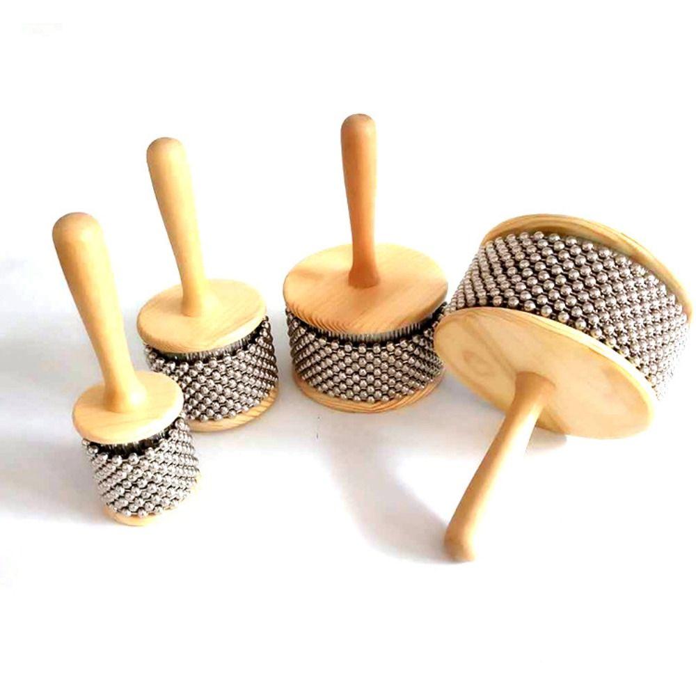 Wooden Handle Wooden Cabasa Stainless Steel Beads Hand Crank Toy Musical Instruments
