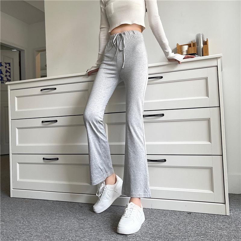 Черные серые драпированные штаны для йоги с высокой талией, корейский стиль, облегающий, расклешенный, домашняя одежда