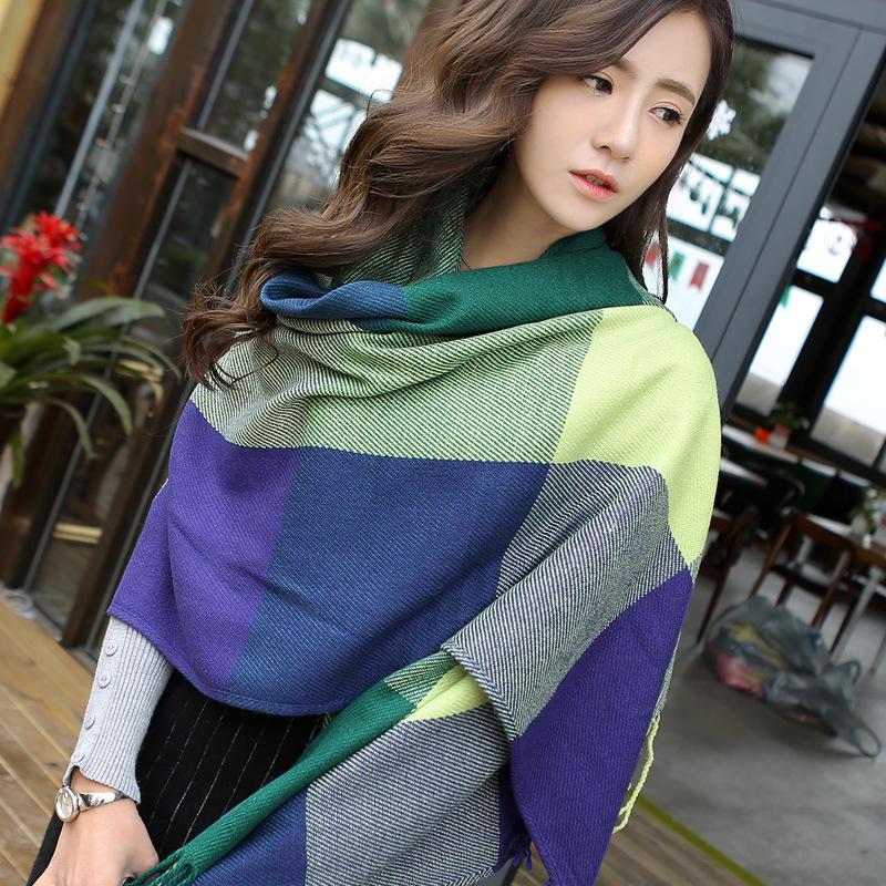 Women's Korean Style Knitted Plaid Tassel Shawl: Thick, Double-Sided & Versatile Winter Scarf