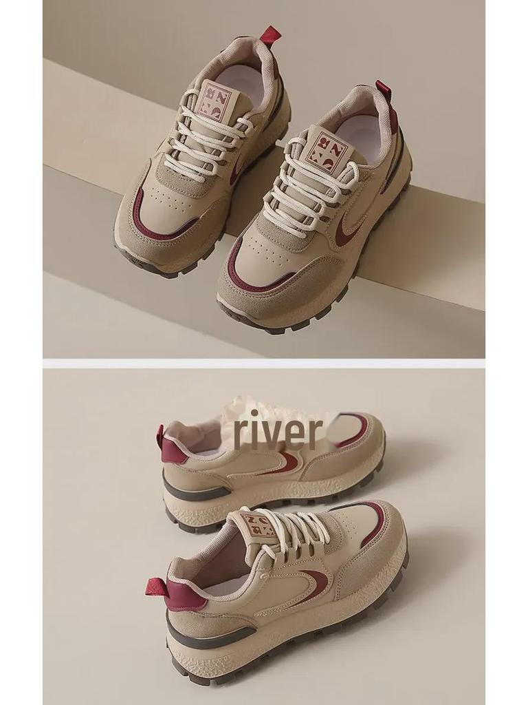 Женские кроссовки для бега Retro Maillard 2025 года, большой размер — в студенческом стиле, толстая подошва, шнуровка, весна