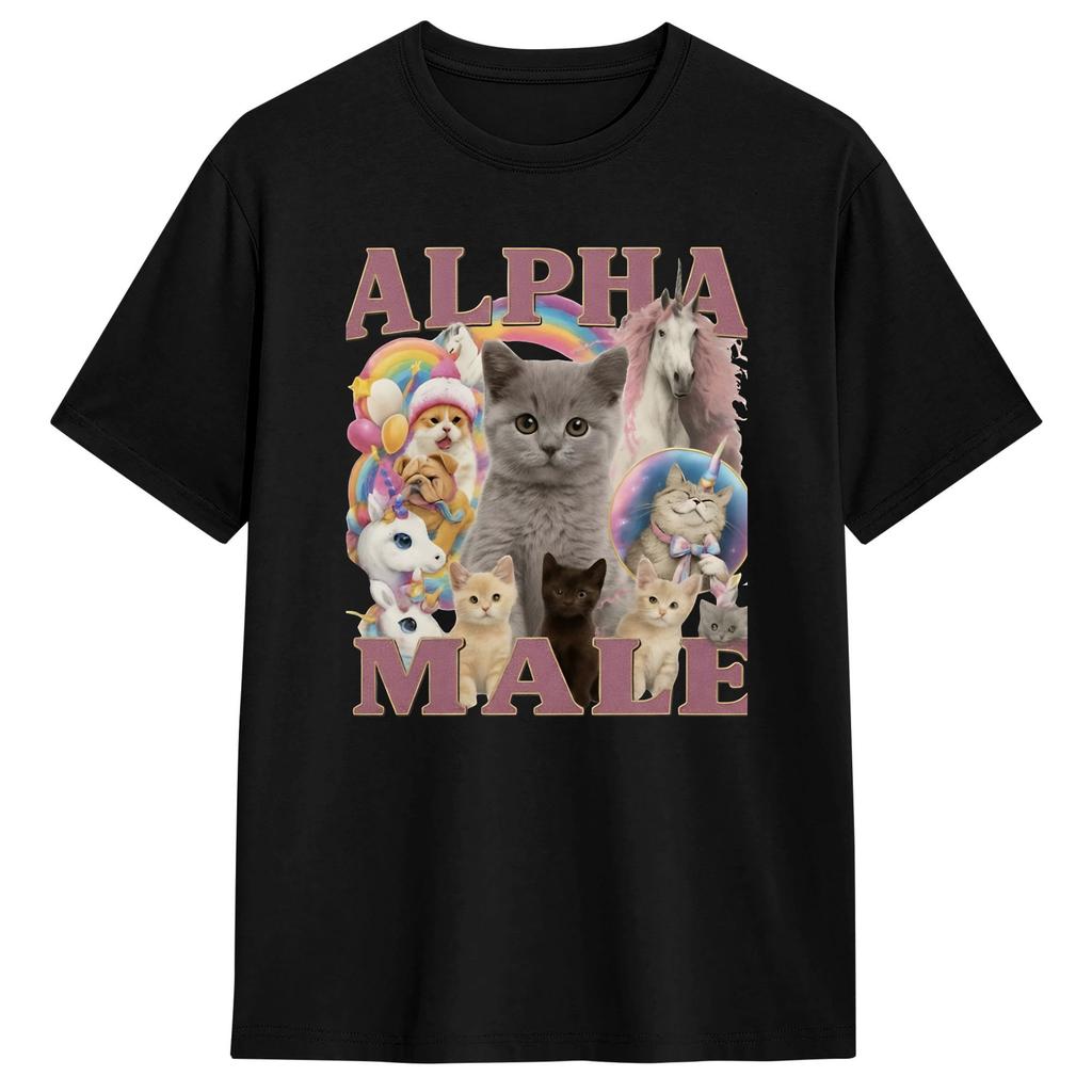 Unisexs TShirt Alpha Male Funny Cat Kitten Rainbow Floral TShirts Hipster Beach Tee Shirt Vintage Cotton Clothing