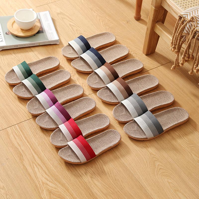 Women Men Couple Indoor Home Wooden Floor Linen Basin Bottom Thickening Spring and Autumn Cotton Summer Sandals and Slippers