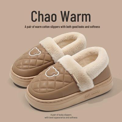 Женские зимние тапочки на толстой подошве из пушистого бархата с водонепроницаемой пяткой; Мужские уличные теплые хлопковые ботинки