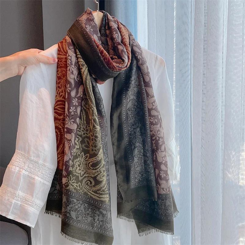 Winter Fashion Ombre Paisley Floral Fringe Viscose Shawl Scarf High Quality Wrap Pashmina Stole Bufandas Muslim Hijab 180*90Cm