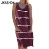Women's Fashion Summer Spring Stripe Print Sleeveless U-Neck Loose Waistline Casual Dresses
