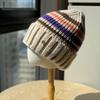 Полосатая шерстяная шапка в стиле колор-блок для женщин, теплая и защищающая уши, уличная универсальная зимняя вязаная шапка для женщин, трендовая