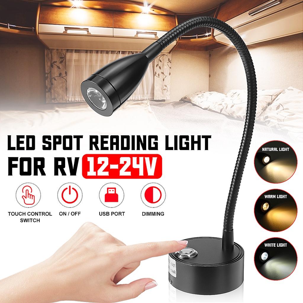 DC 12-24V USB Сенсорный Диммируемый Переключатель Светодиодный Точечный Светильник для Чтения Черный Для Кемпера, Каравана, Лодки, Внутреннее Освещение
